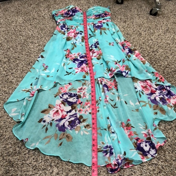 Ever Pretty High Low Dress Size US 6 Rhinestone Aqua Blue Floral Print - Picture 9 of 9